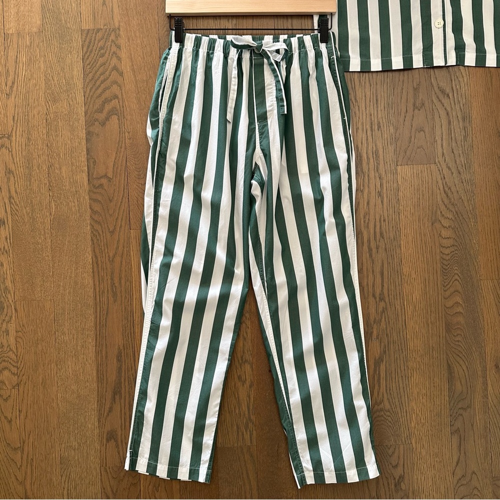 Sleepy Jones Marina Long Sleeve Pajama Set in Stripe Green and White Size Small - Picture 5 of 8